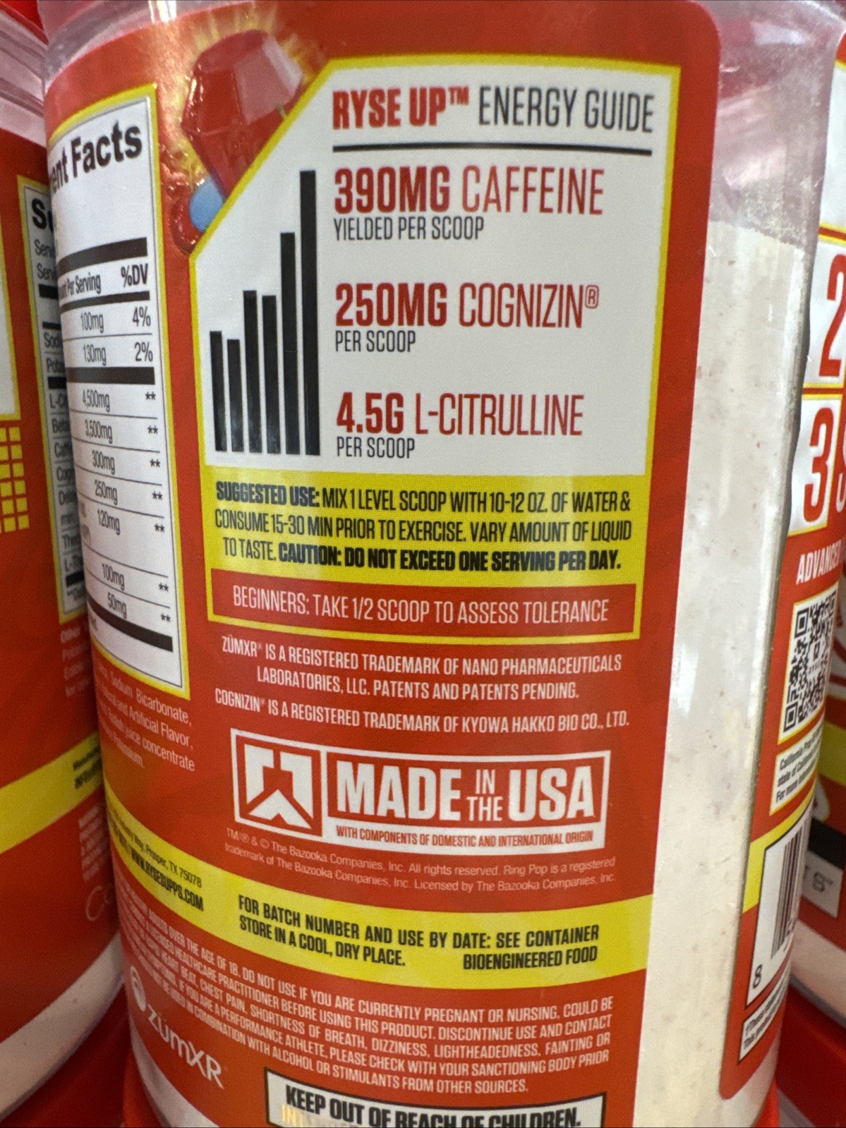 6-Ryse Loaded Pre Workout Powder, Cherry Ring Pop, 30 Servings, 14.8 oz, 09/26