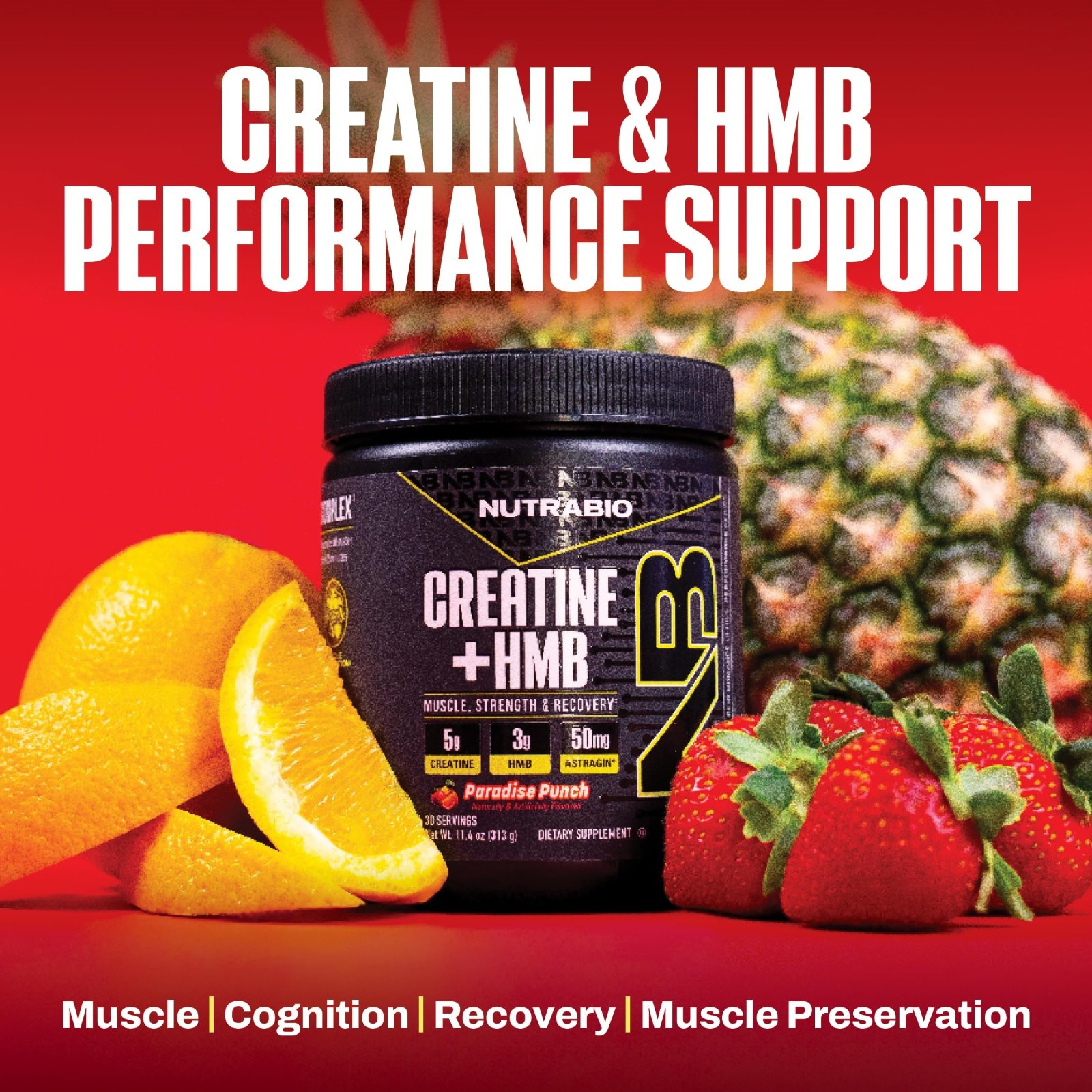 Creatine Monohydrate + HMB Powder for Muscle Growth & Strength – 30 Servings