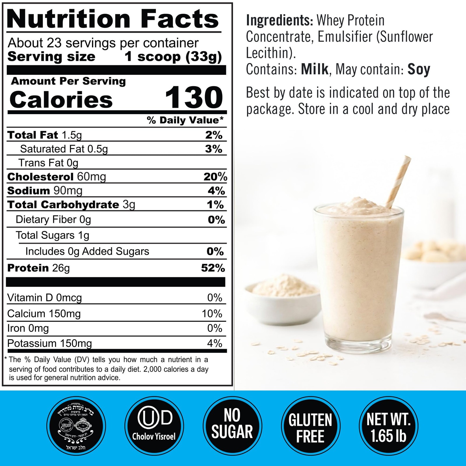 Qualify Unflavored Whey Protein Powder. 25G Protein Shake For Post Workout