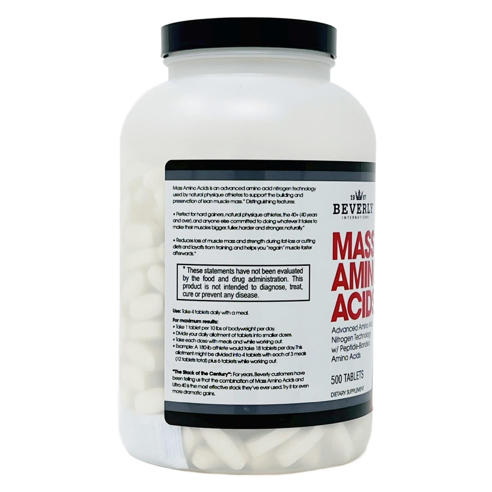Beverly International Mass Amino Acids, 500 Tabs. Use Pre-Post Workout, with Mea