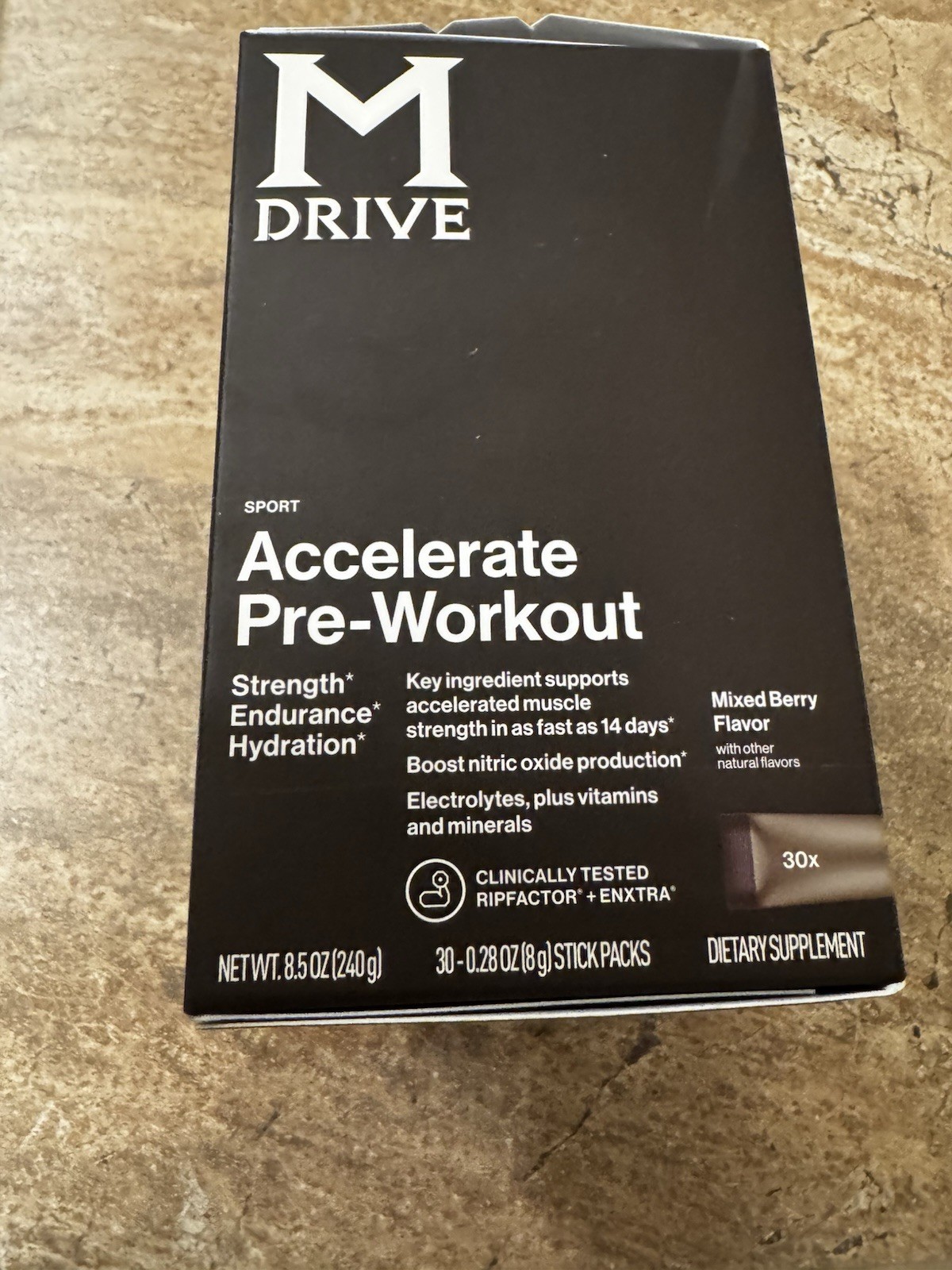 M Drive Accelerate Pre Workout Mix Berry, 30 Packs Strength Endurance Hydration