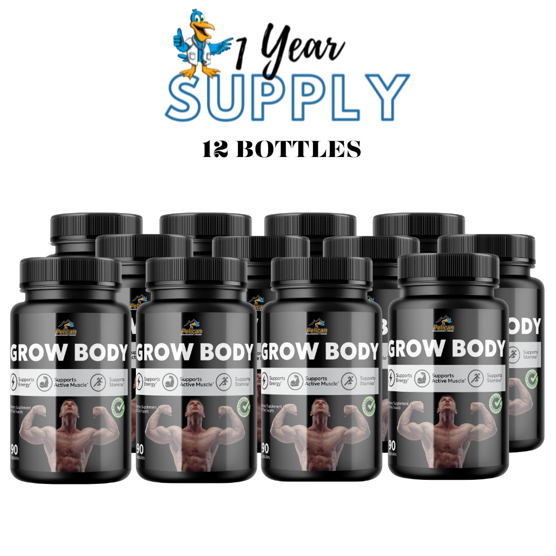 Grow Body- Bodybuilding & Men’s Health Support- 12 Bottles- 1080 Capsules