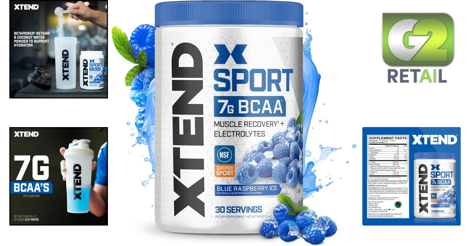NSF Certified XTEND BCAA Powder – Blue Raspberry Ice Flavor for Muscle Growth