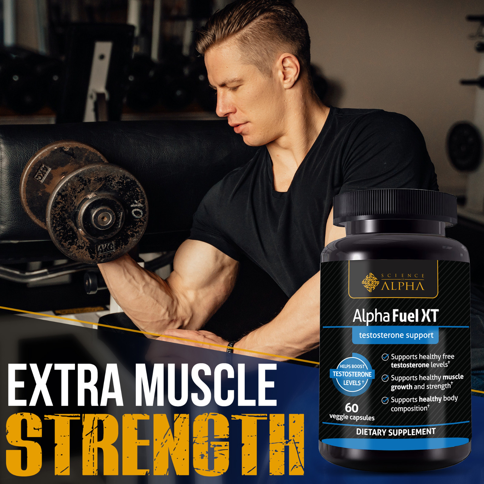 2 Bottles Testosterone Booster Alpha Fuel XT Naturally Increases Strength