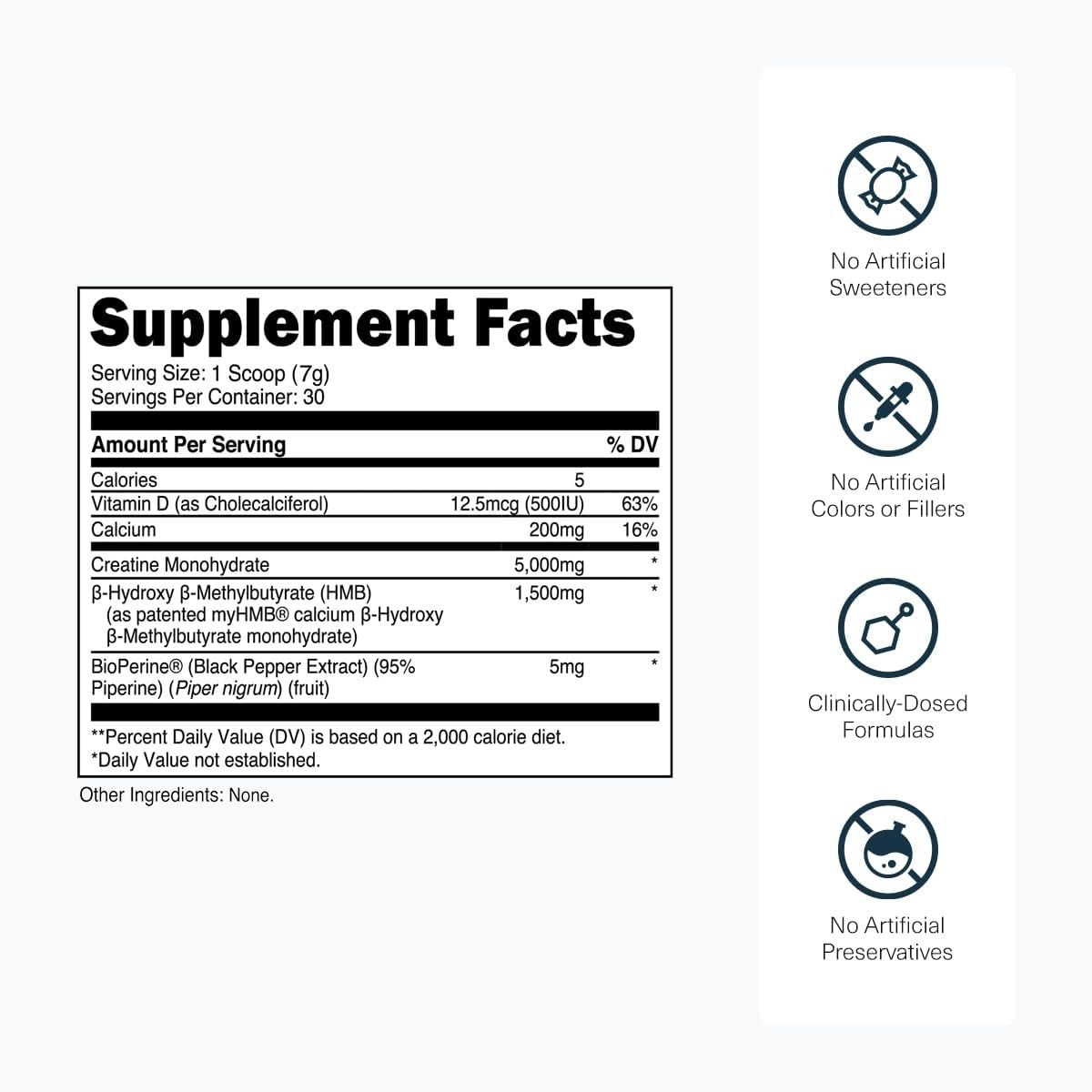 Creatine HMB Powder Muscle Growth Strength Energy – Unflavored 30 Servings