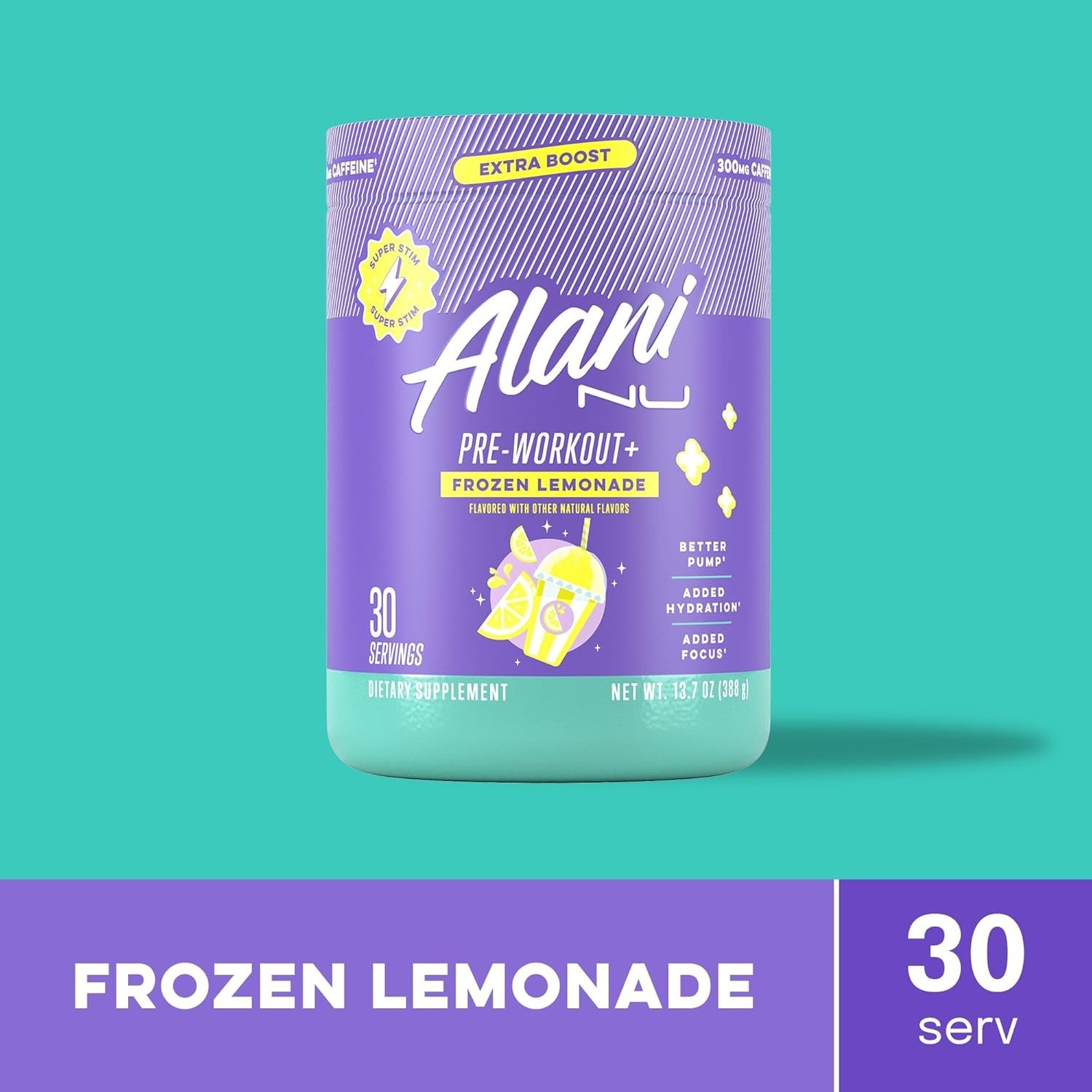 Frozen Lemonade Pre-Workout Powder with 300mg Caffeine, 30 Servings, Sugar-Free