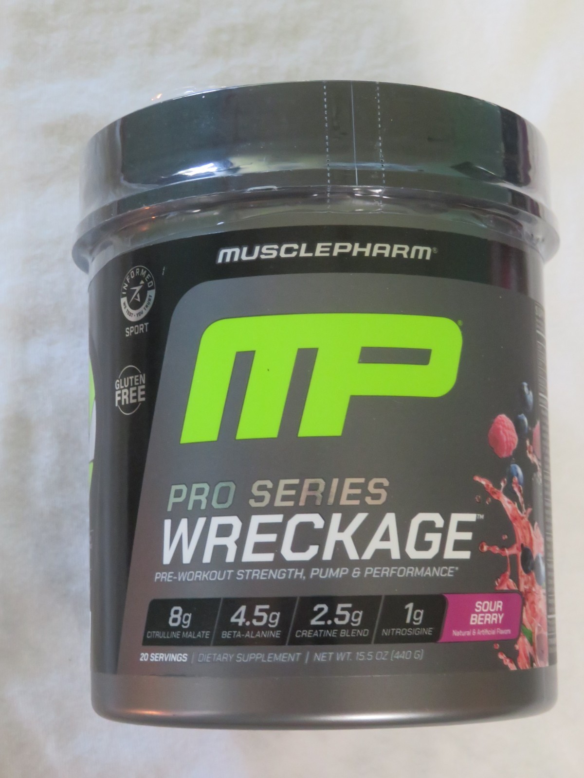 MusclePharm MP Pro Series Wreckage Pre-Workout 15.5 Oz 20 Servings Sour Berry