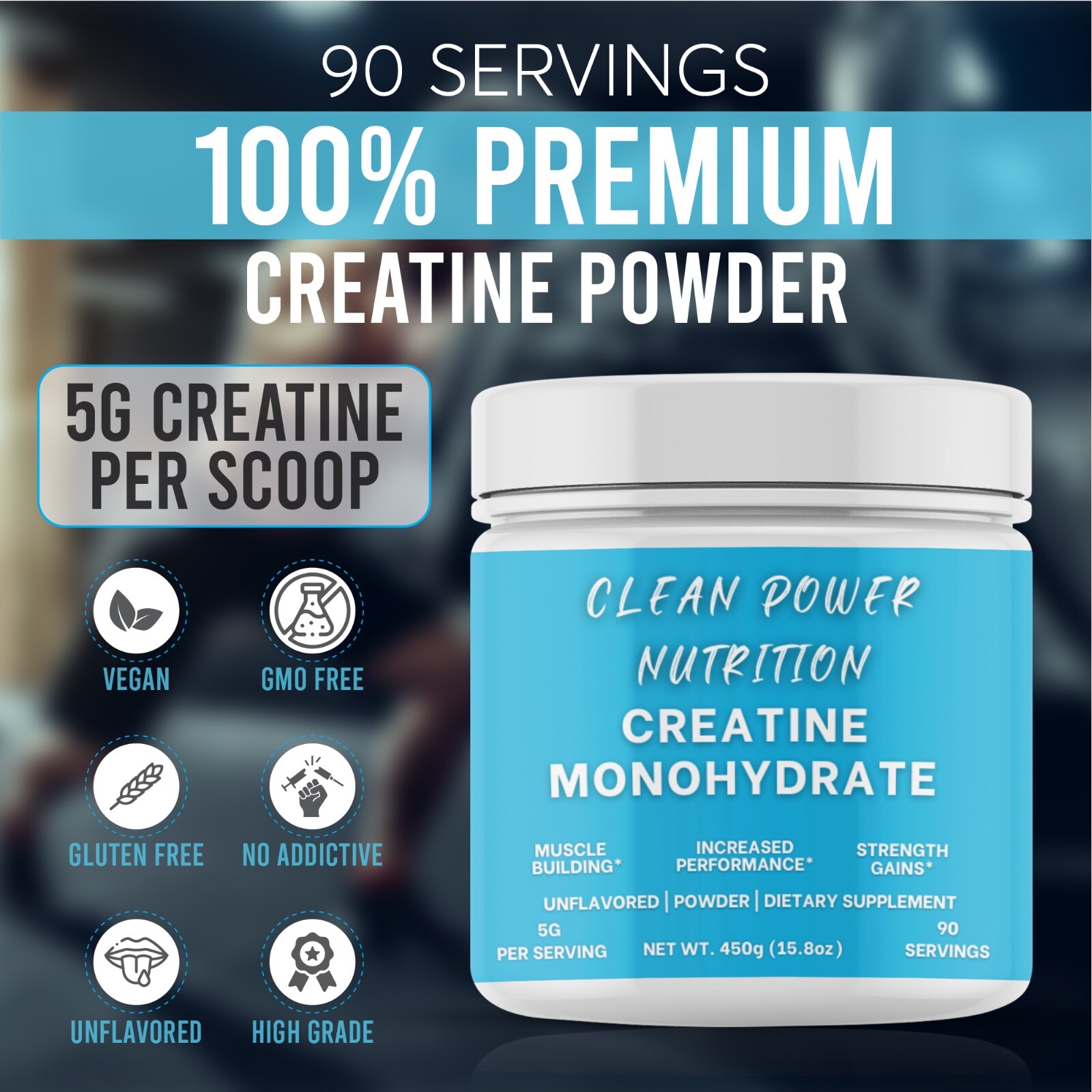 Clean Power Nutrition Creatine Monohydrate Powder 90 Servings