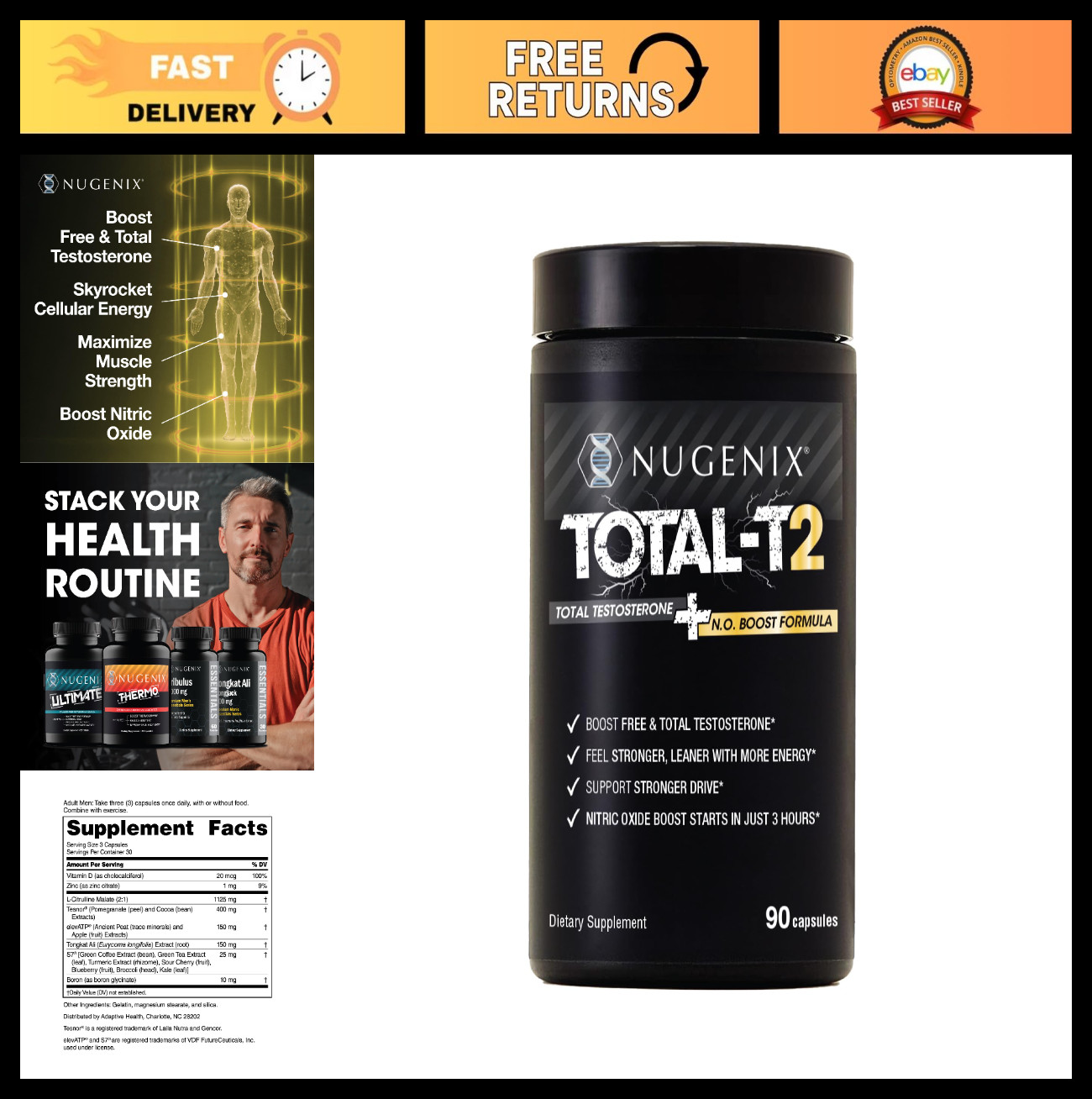 Testosterone Booster & Nitric Oxide Support for Men, 90ct – Boost Energy & Drive