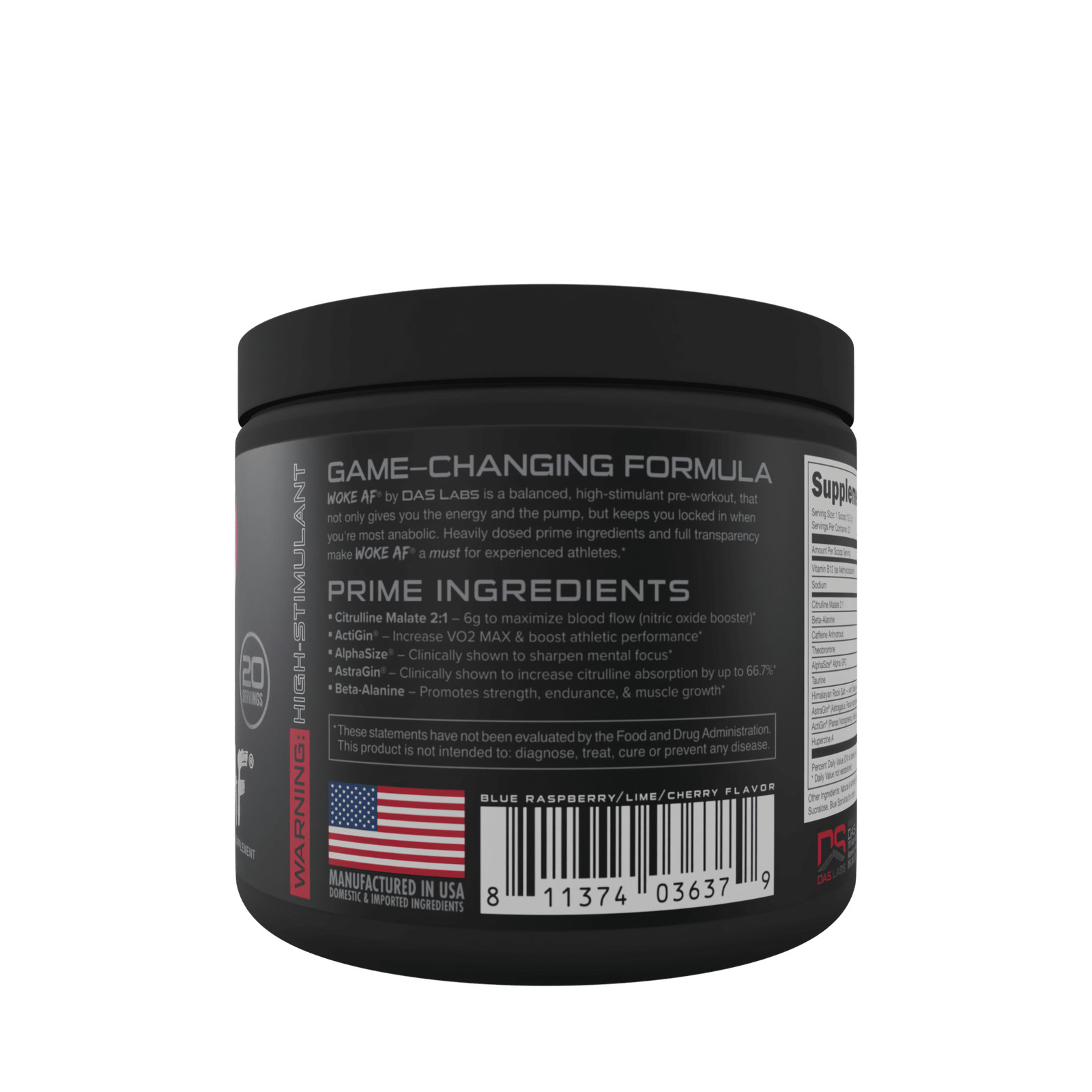 Bucked Up Woke AF Pre-Workout Powder, Increased Energy, Miami, 333mg Caffeine