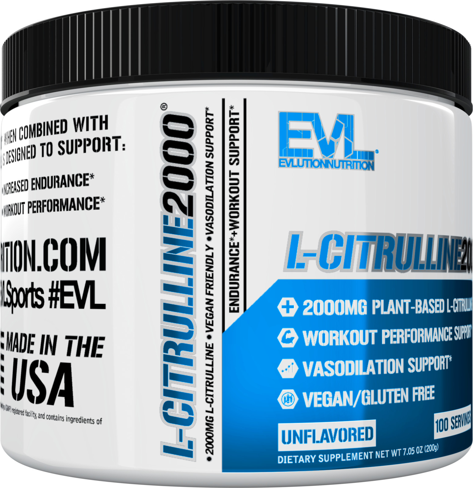 Evlution Nutrition L-Citrulline – Workout & Vasodilation Support – 100 Servings