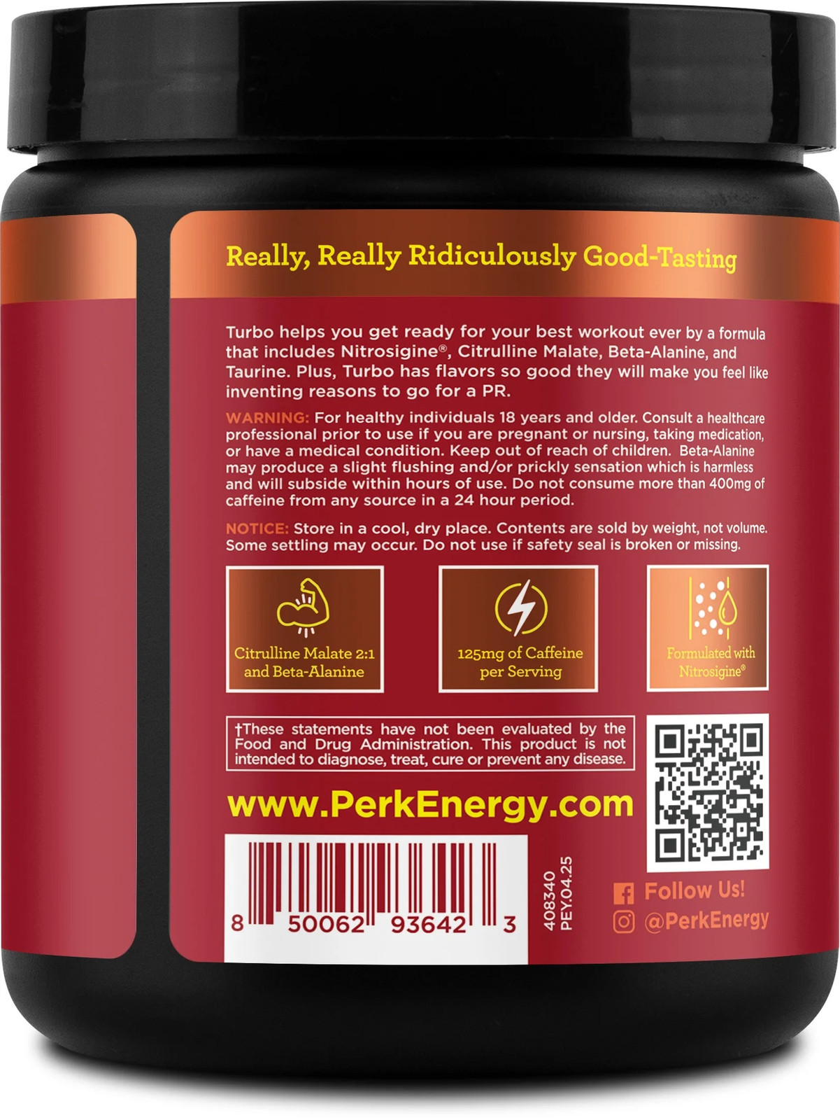 Perk Turbo Pre-Workout Powder (Mango Habanero) 20 Servings – 125Mg of Caffeine w