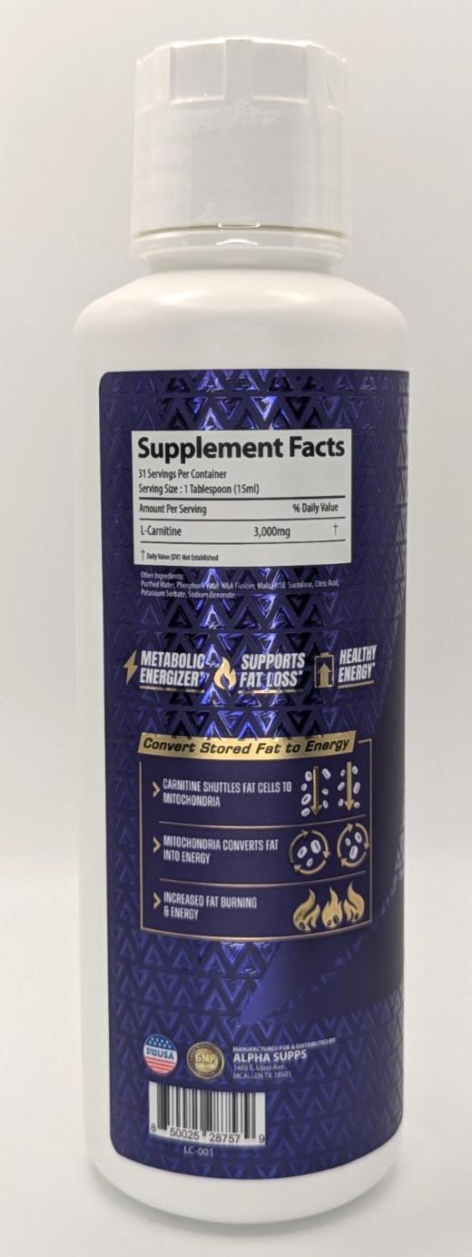 Alpha Supps L-Carnitine 3000, 31 Servings, Cherry Lime Slush Flavor, Exp. 6/27