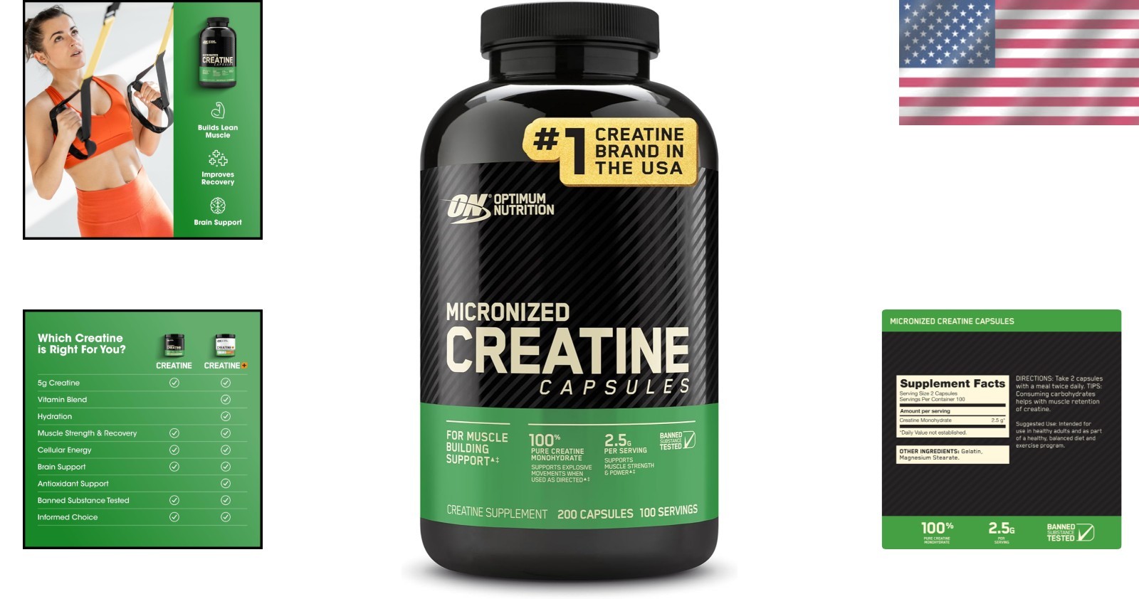 Pure Micronized Creatine Monohydrate Capsules, 2500mg – Keto Friendly, 200 Count