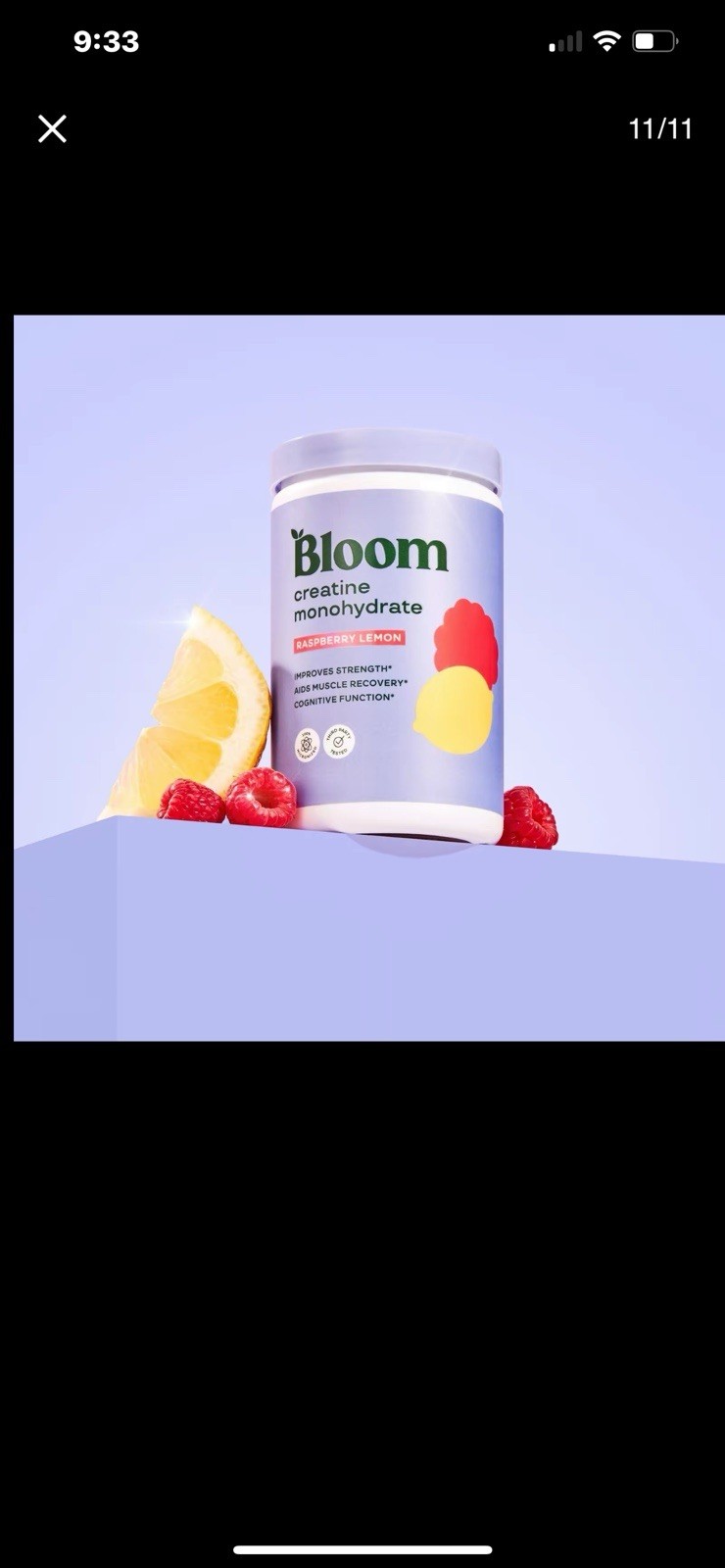 Bloom Nutrition Creatine Monohydrate Powder, Raspberry Lemon Flavor, 40 Servings