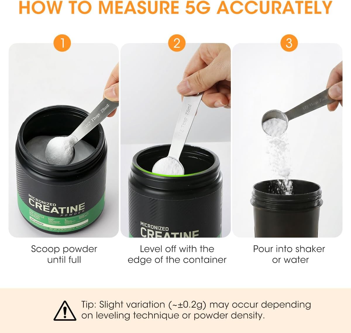 5G Creatine Scoop,2 Pack Stainless Steel Measuring Scoops for Creatine Monohydra