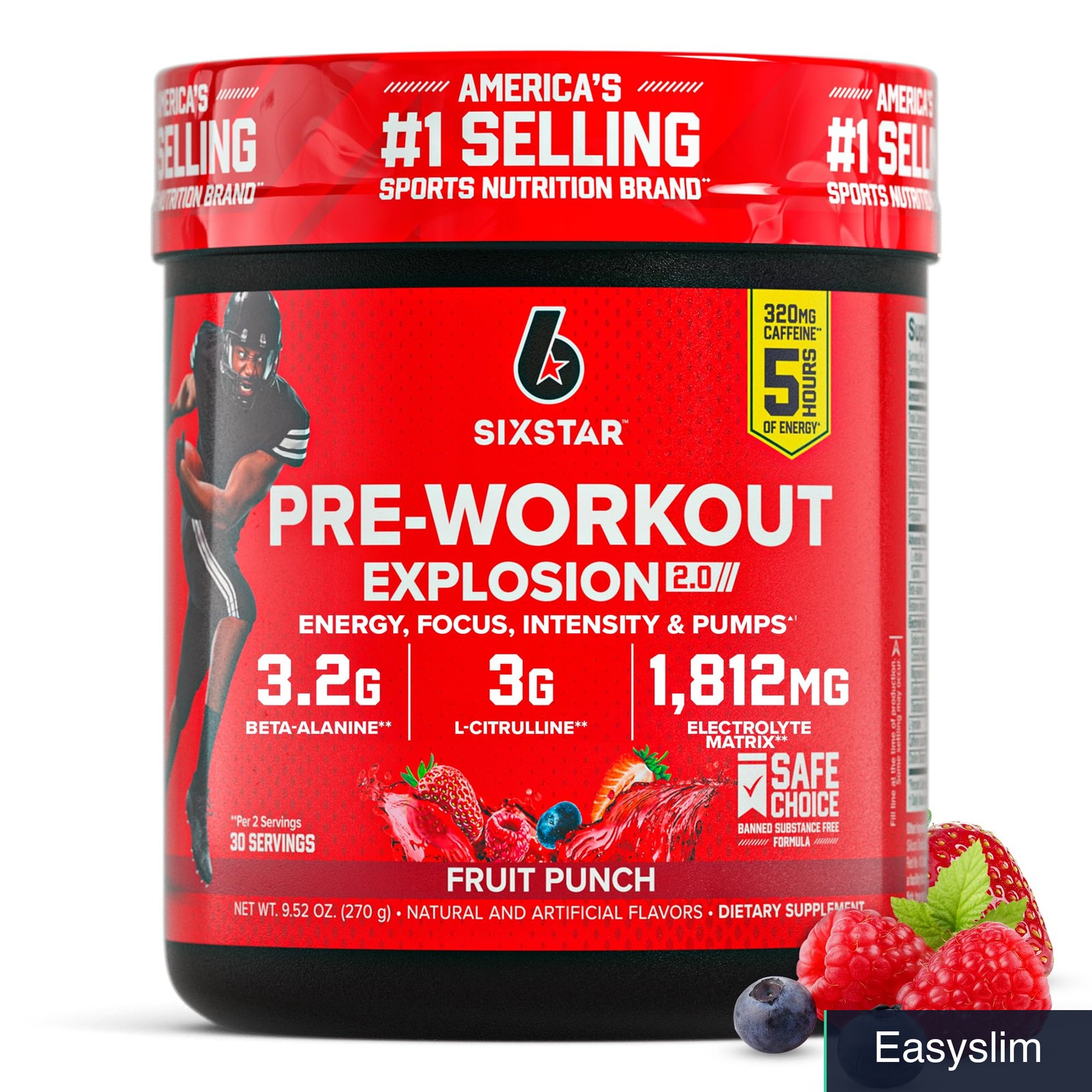 Pre-Workout Powder Fruit Punch Energy Drink Mix 30 Servings 9.52 Oz