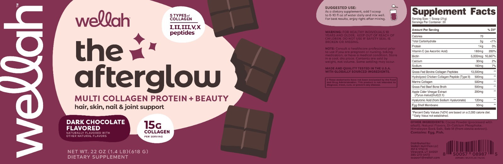 Wellah The Afterglow Multi Collagen Protein + Beauty (Dark Chocolate Flavored)