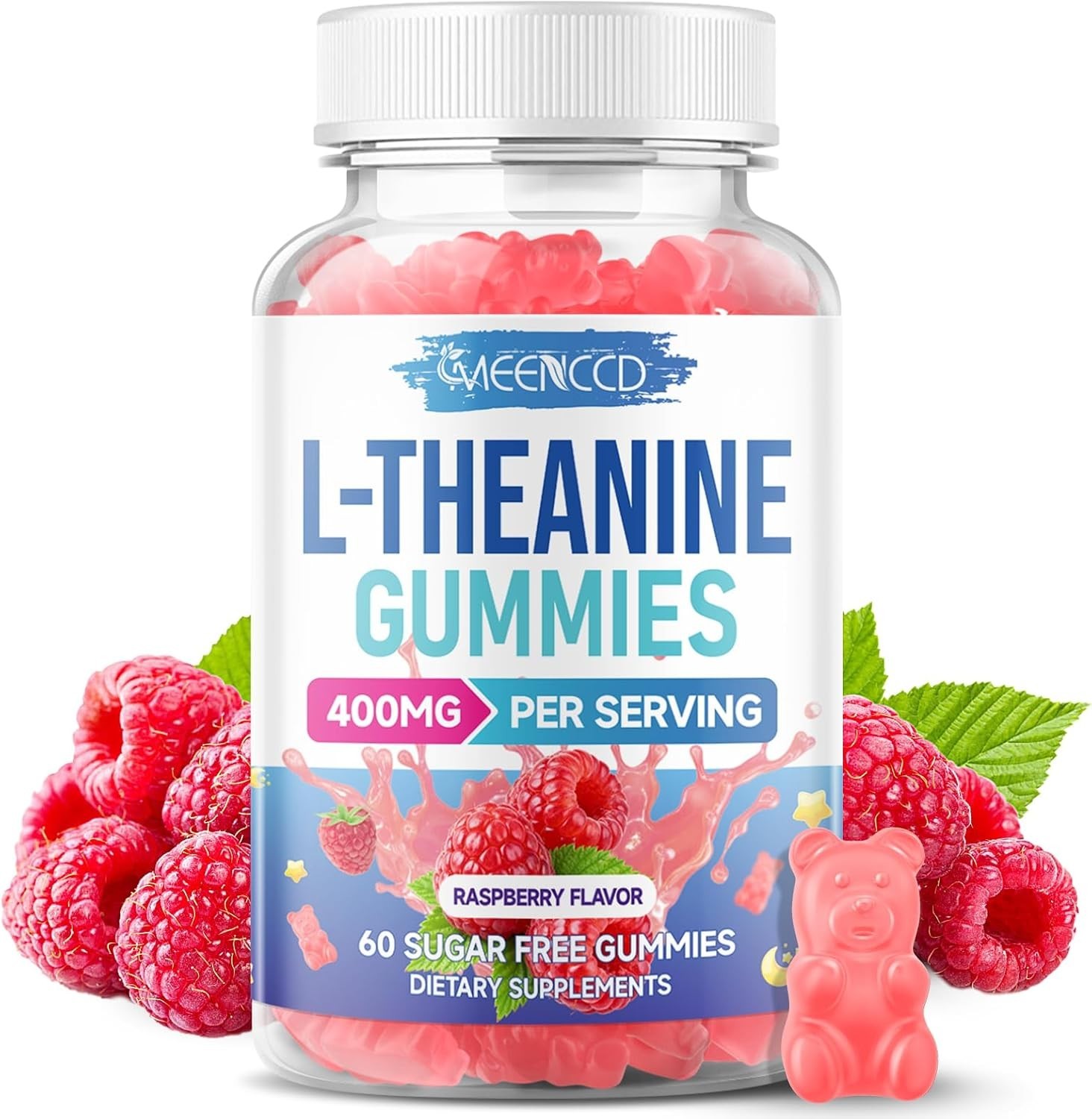 MEENCCD L-Theanine Gummies 400mg, Sugar-Free L-Theanine Supplement for Focus