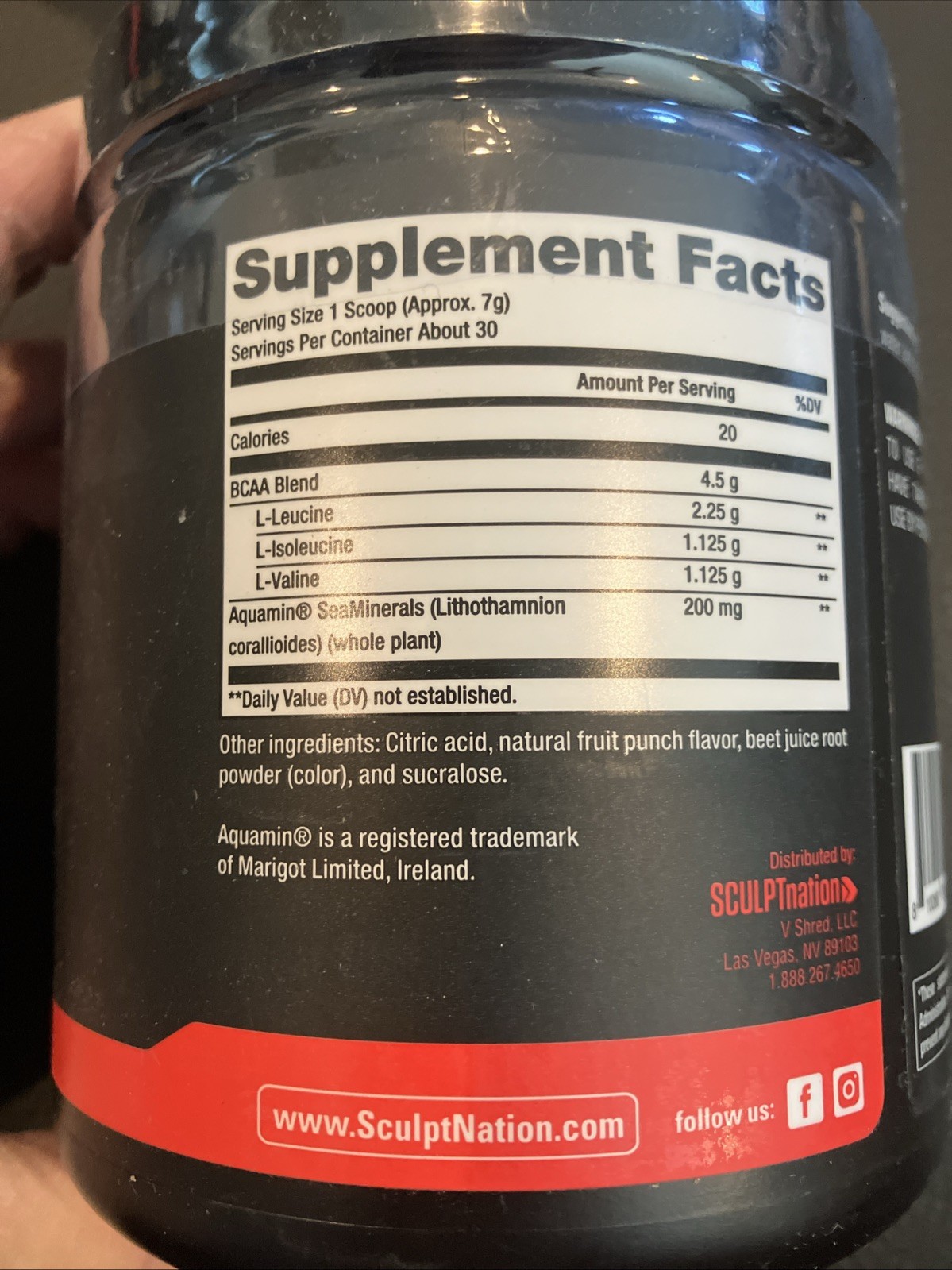 Sculpt Nation BCAAs – 7 oz Fruit Punch – ONE container