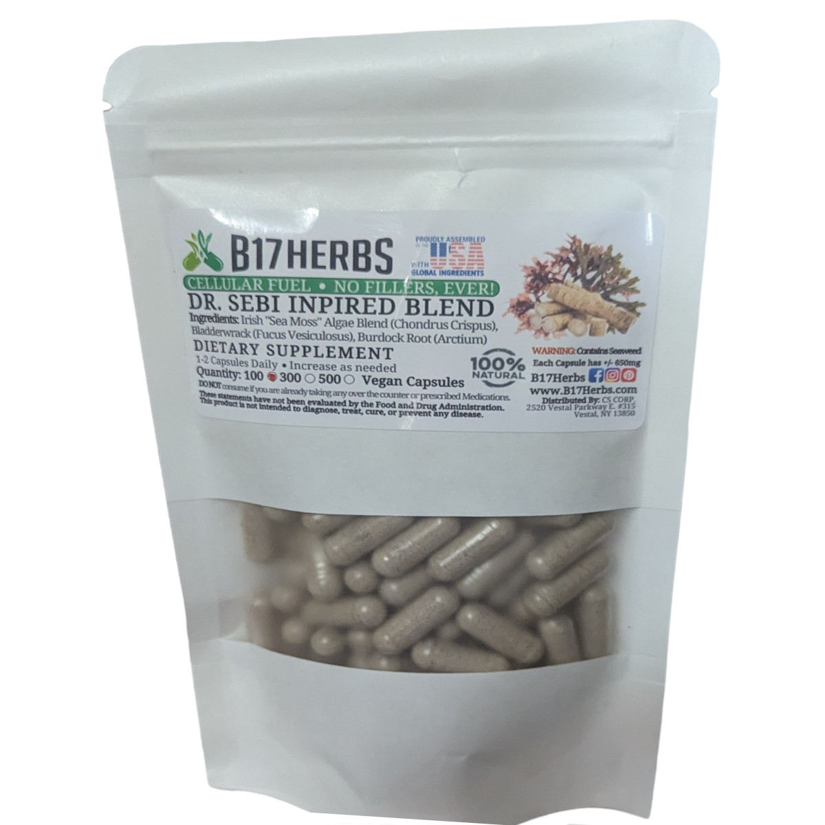 Dr Sebi Inspired Blend – Irish Moss | Bladderwrack | Burdock Root 100 Veg. Caps