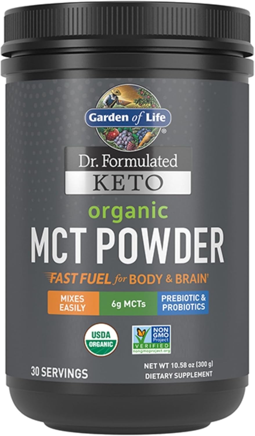 Organic MCT Powder Keto Prebiotic Fiber Probiotics Brain Support 30 Servings