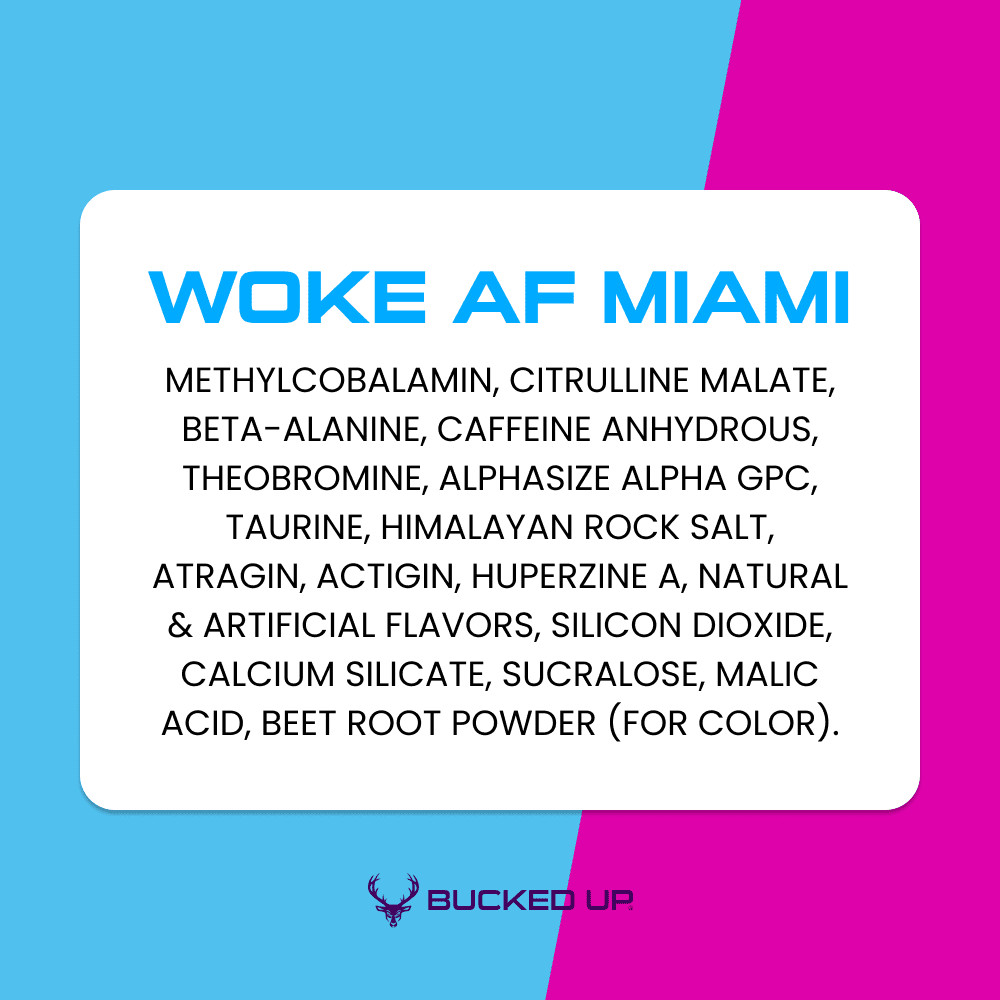 Bucked Up Woke AF Pre-Workout Powder, Increased Energy, Miami, 333mg Caffeine