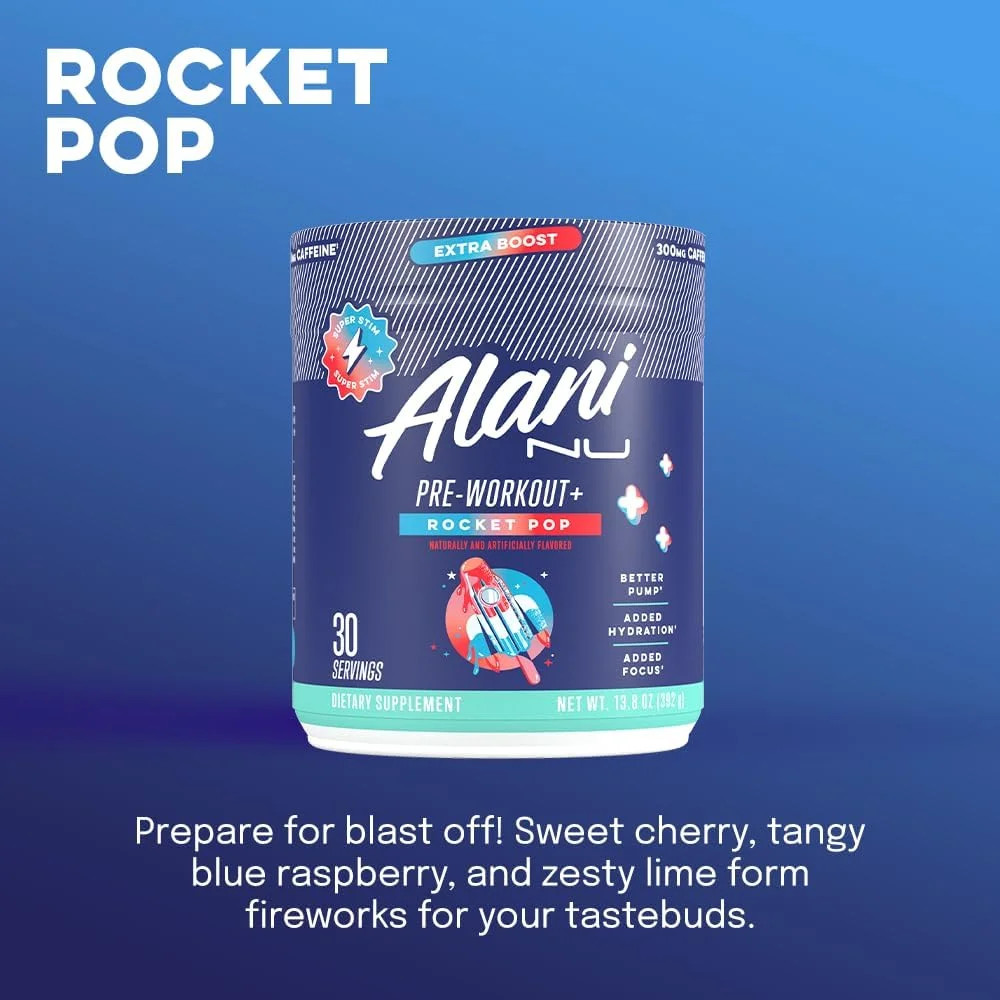 Pre-Workout+ Powder, Rocket Pop, 30 Servings, 300Mg Caffeine