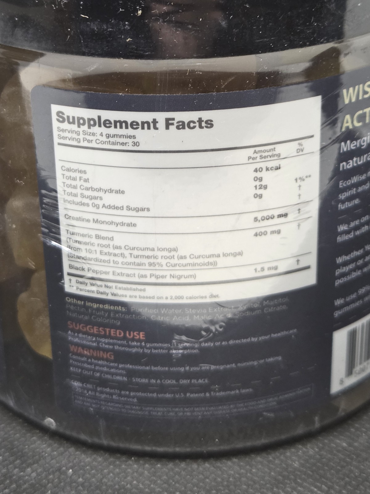 Lot Of 2 Ecowise Creatine Monohydrate Gummies 5000mg Sugar Free 240 Mango