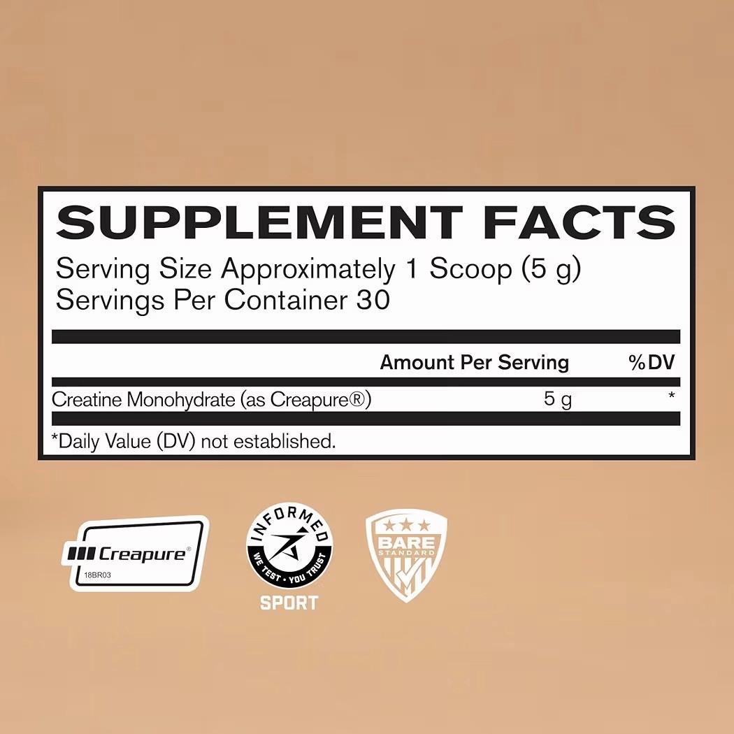 Bare Performance Nutrition BPN Creatine Monohydrate Unflavored 60 Srvg Exp 09/26