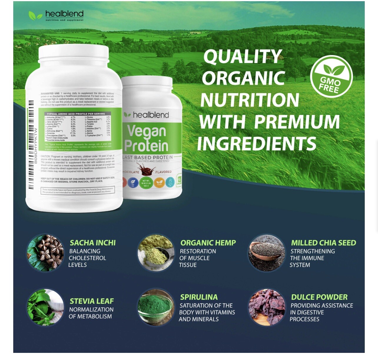 Plant-Based Protein Powder Vegan Dietary Supplement – Gluten-Free, Non-GMO
