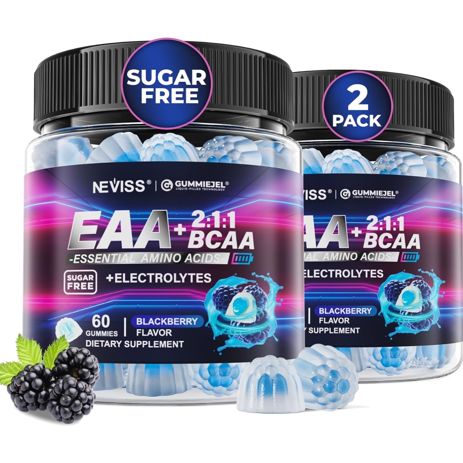 Neviss Essential Amino Acids EAA BCAA Gummies Sugar Free 120 Ct