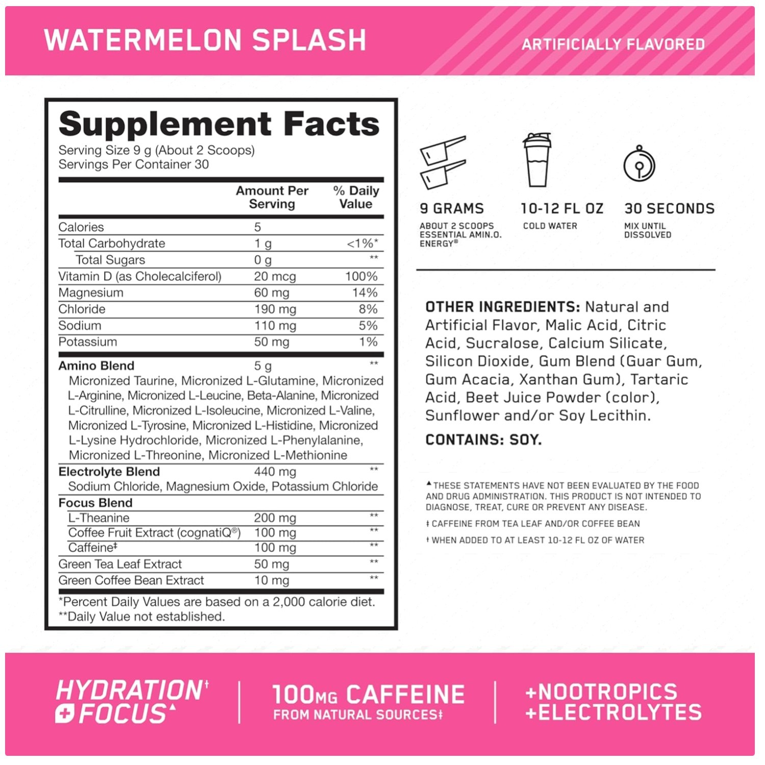 Amino Energy Powder + BCAA & Electrolytes, Watermelon Flavor=