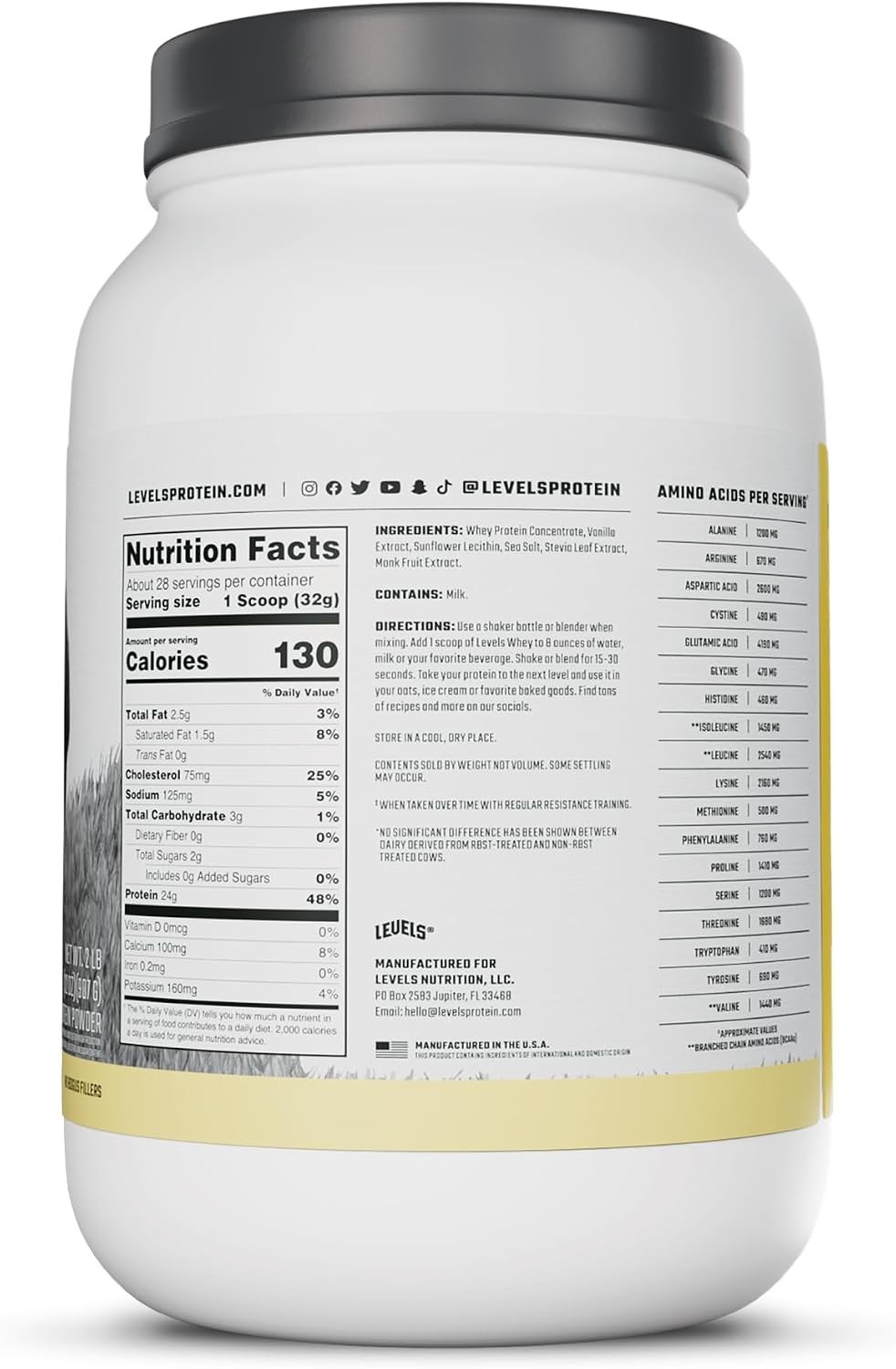 Grass Fed Whey Protein Powder, Vanilla Bean, 2 lb (907 g)