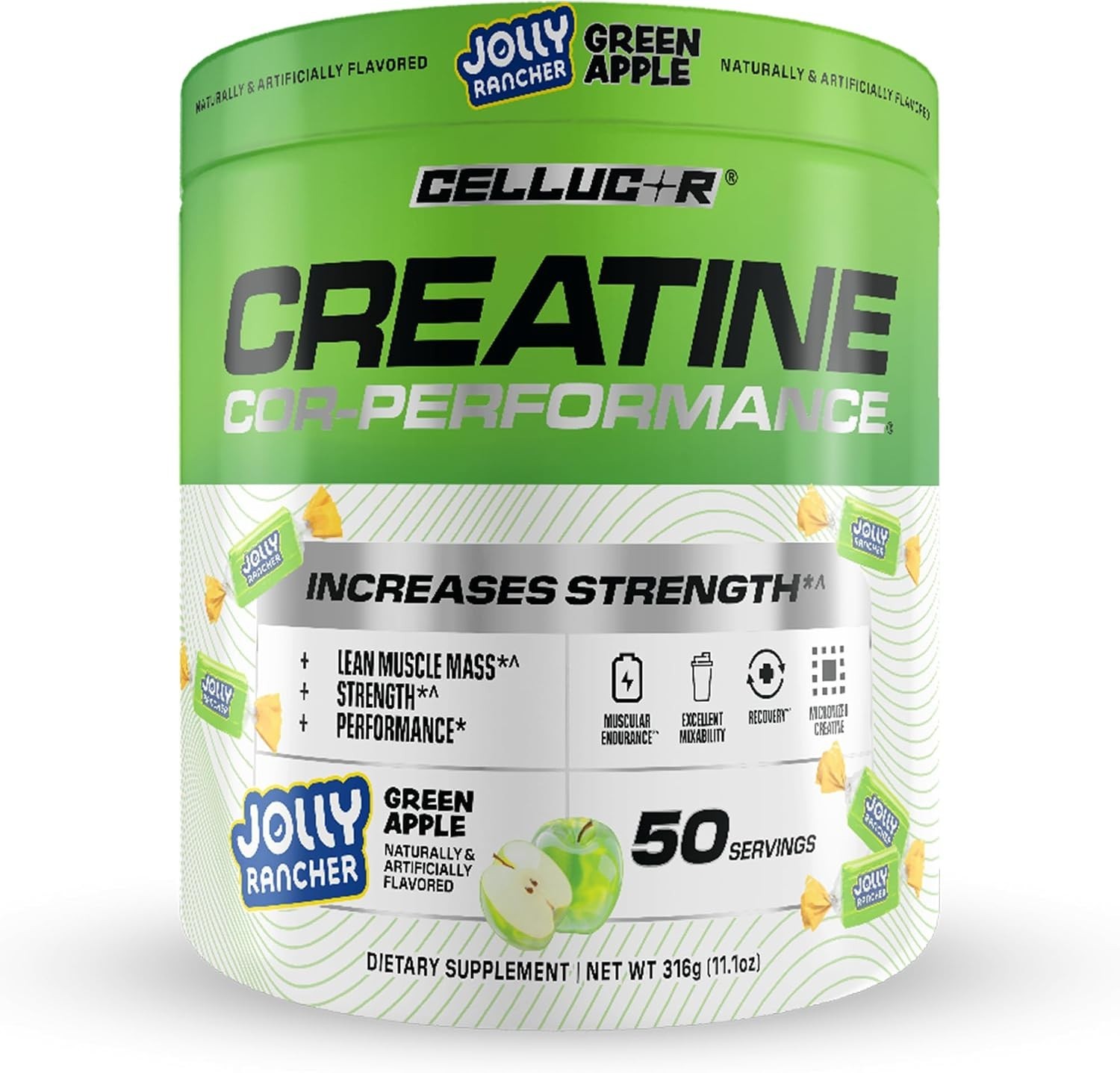 Cellucor Creatine Powder Jolly Rancher Green Apple 5g 50 Servings Micronized