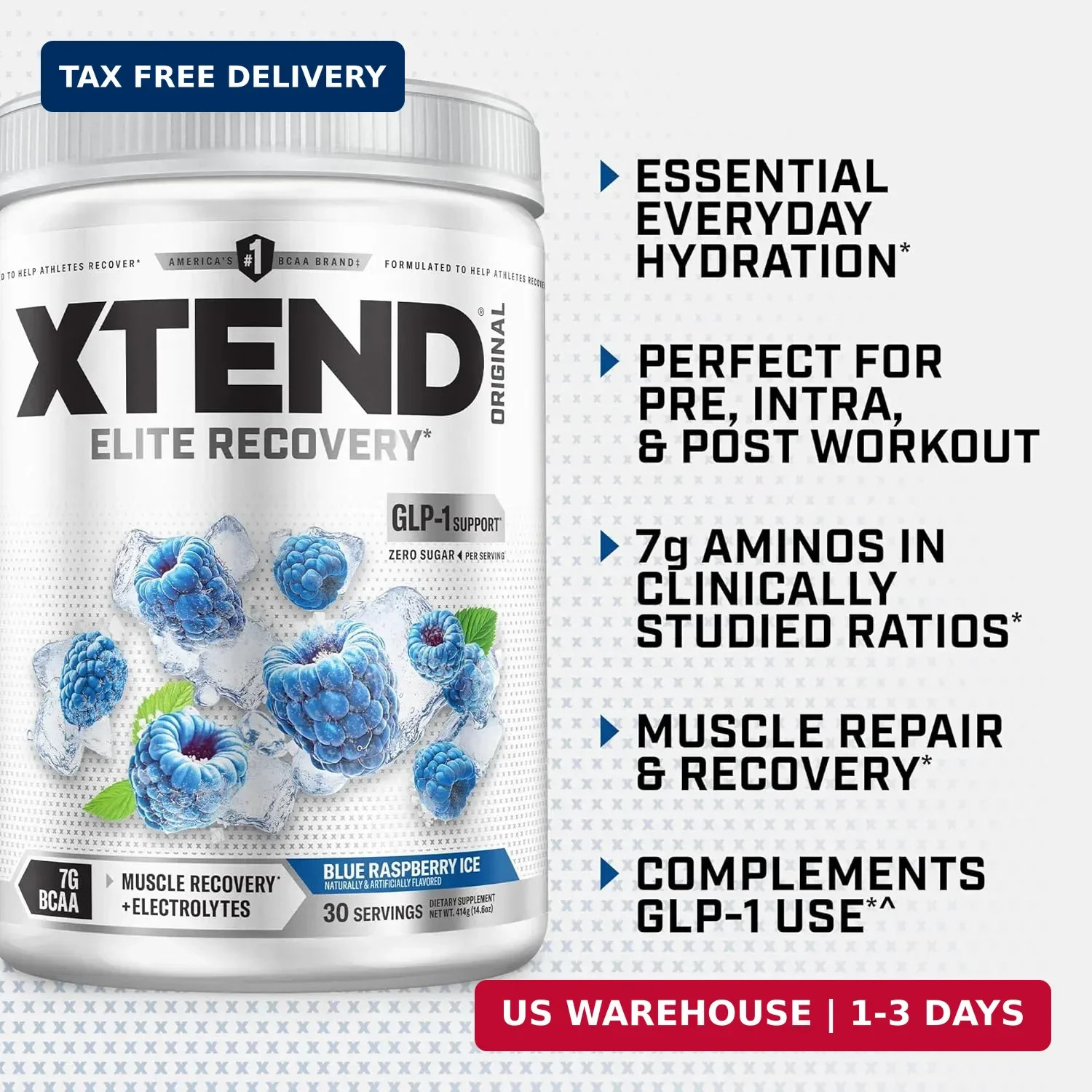 Xtend Original BCAA Powder with Zero Sugar, 7g BCAA, 30 Servings
