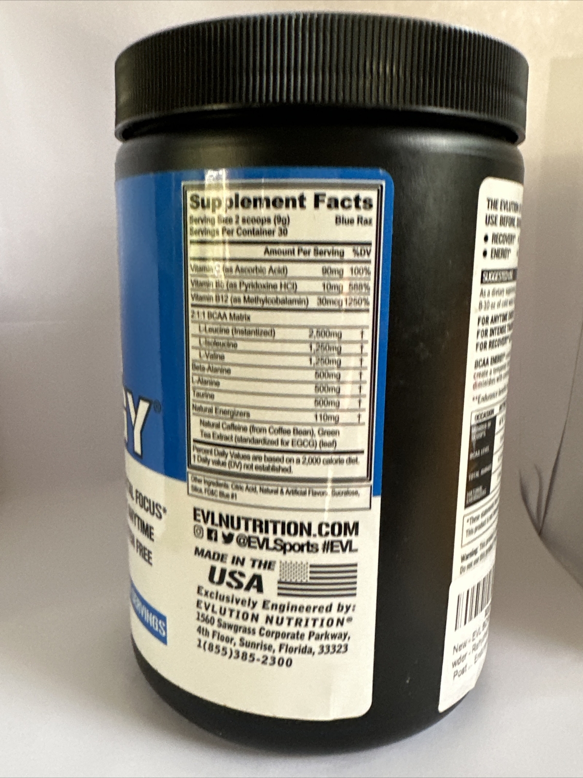 Evlution Nutrition BCAA Energy, Blue Raz, 30 Servings Powder