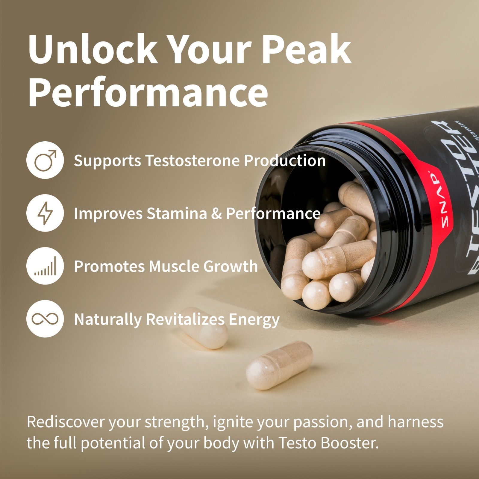Snap Testo Booster – Muscle Growth, Energy, Libido Capsules 90ct – 2 Pack
