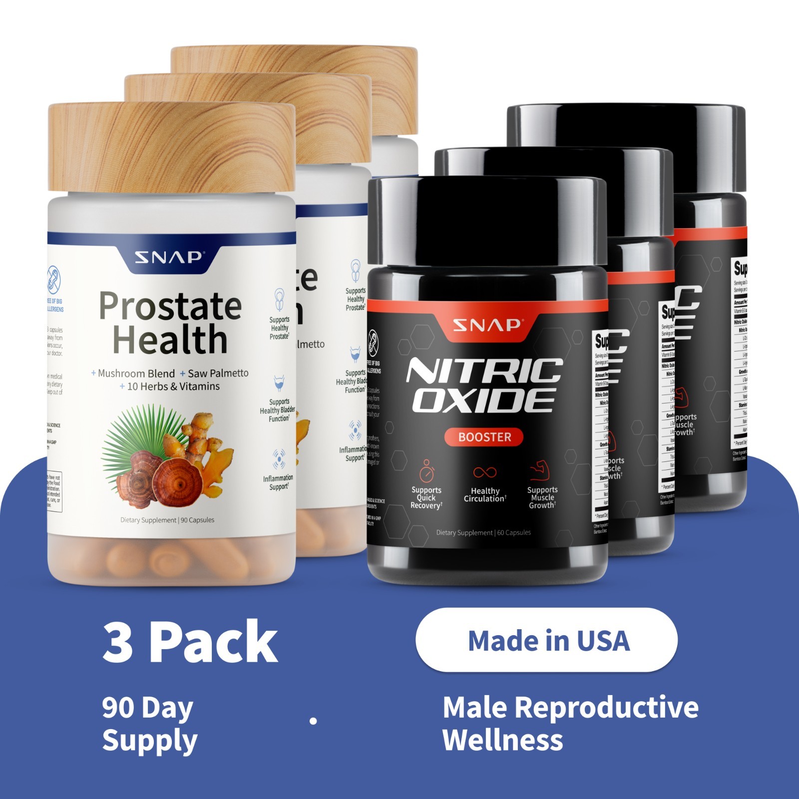 SNAP Prostate + Nitric Oxide Booster Saw Palmetto L-Arginine L-Citrulline 3 PACK