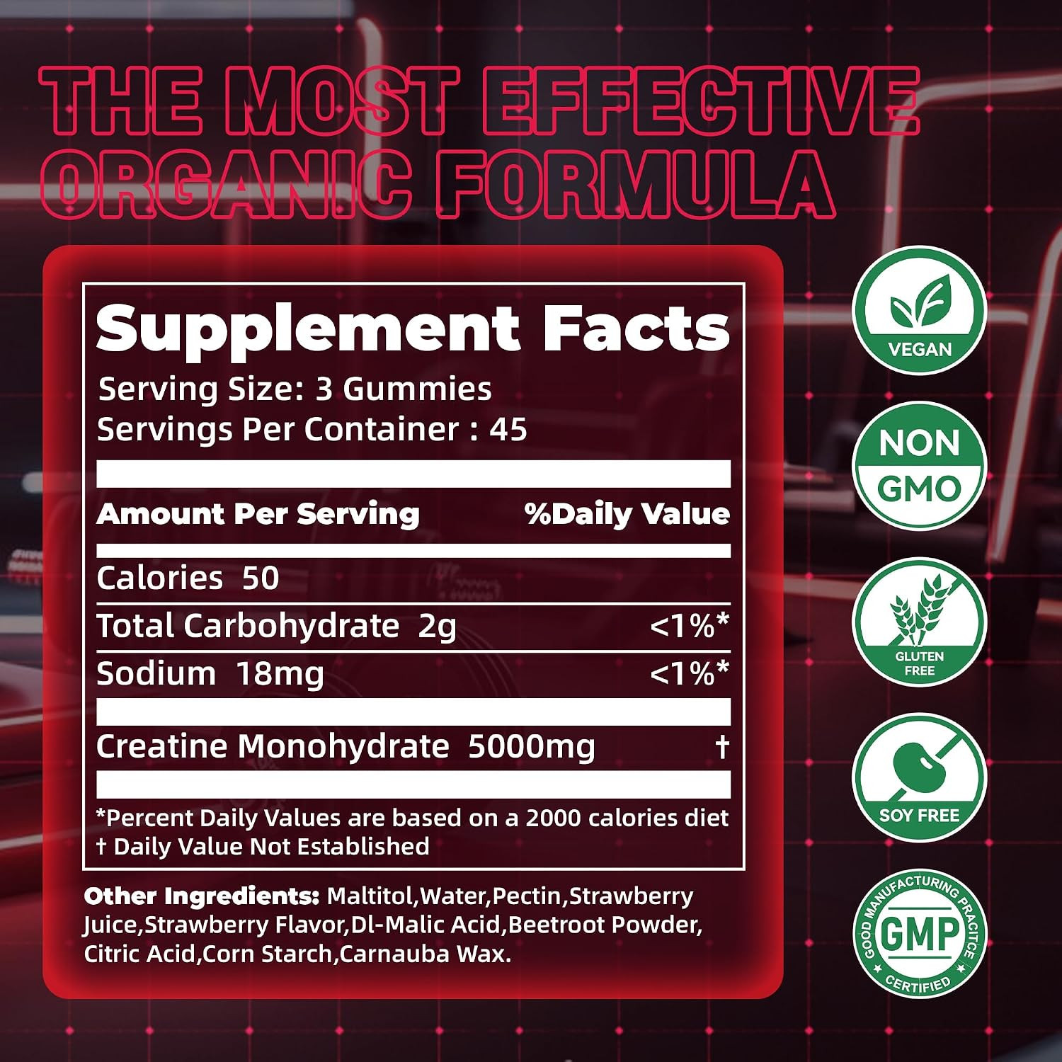 Creatine Monohydrate Gummies, NSF Certified Creatine Gummy, 5G Dose for Men & Wo
