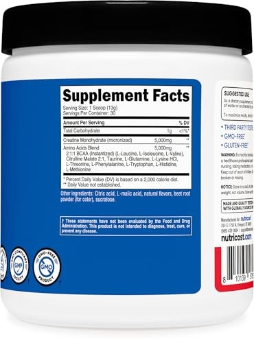 Creatine + BCAA Amino Acids Fruit Punch 30 Servings 5000mg