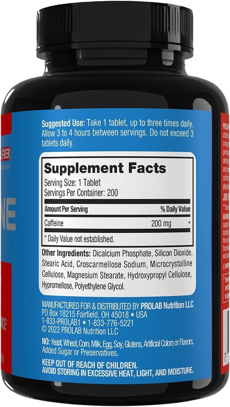 Caffeine 200mg, Energy, Focus & Endurance, Pre-Workout 200 Count