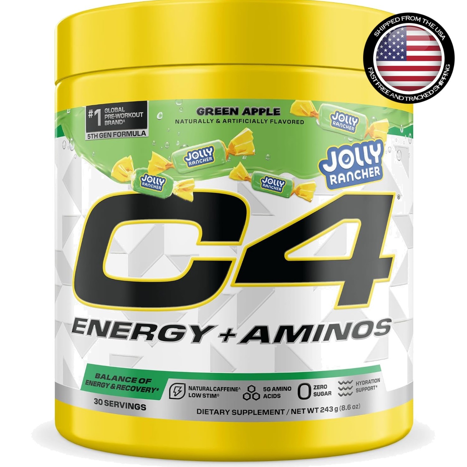 Energy and Aminos Powder 5g BCAAs EAAs Jolly Rancher Green Apple Zero Sugar 3…