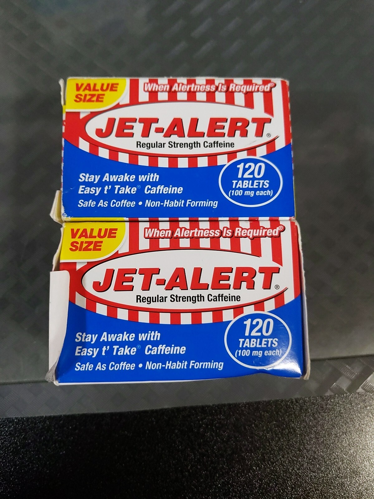 2 Pks Jet Alert Stay Awake Caffeine Tablets 120 caplets Each Exp 07/2029 #S12
