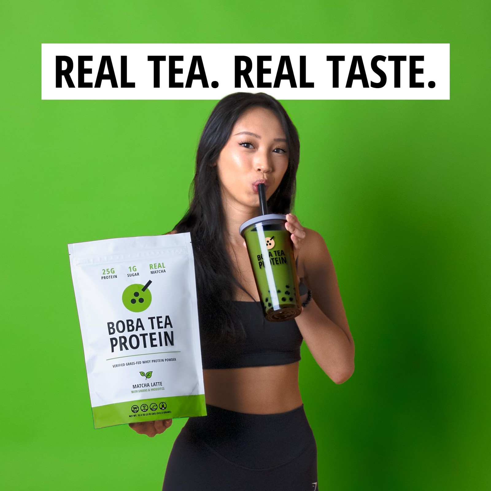 Protein Matcha Latte with 25g Grass-Fed Whey | Gluten-Free Bubble Tea