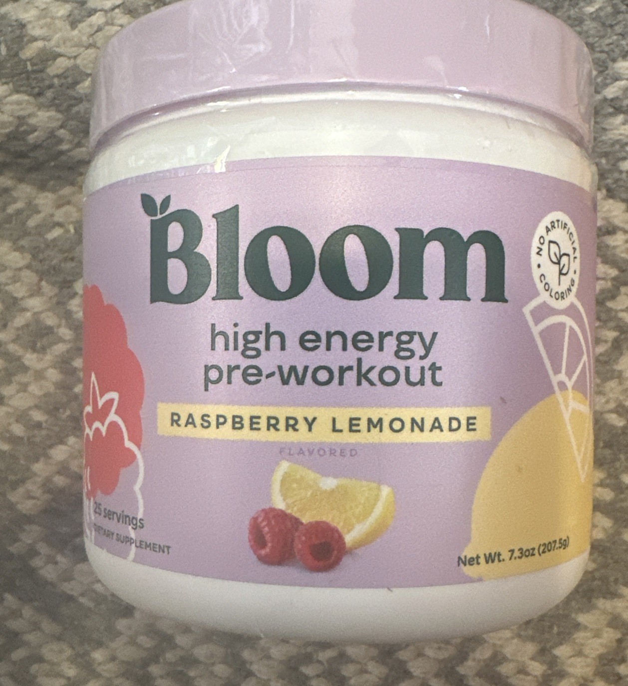Bloom High Energy pre-workout Raspberry Lemonade 25 Serv 7.3 Oz Exp 3/26
