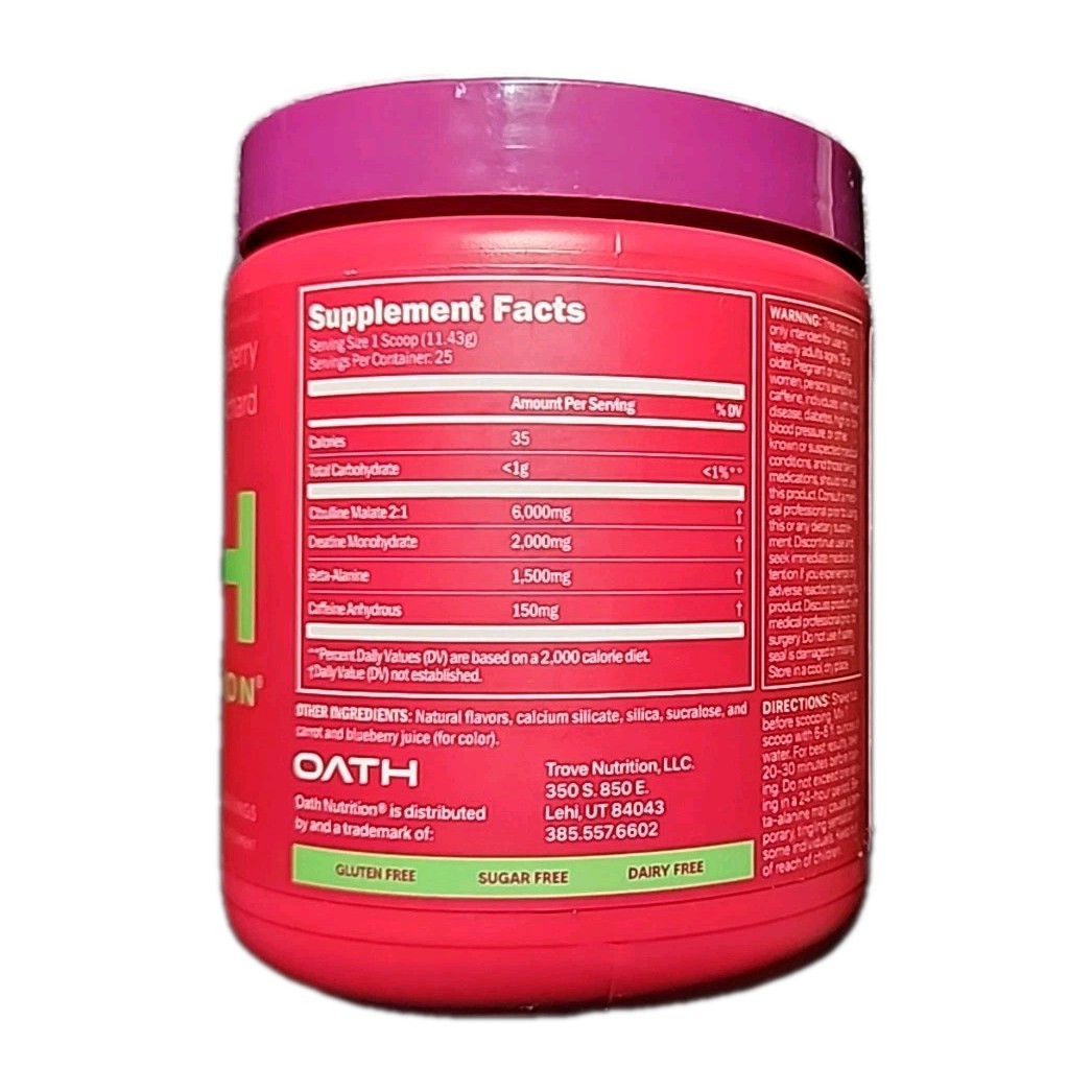 Oath Nutrition Pre-Workout Sports Nutrition Supplement Powder Appleberry Orchard