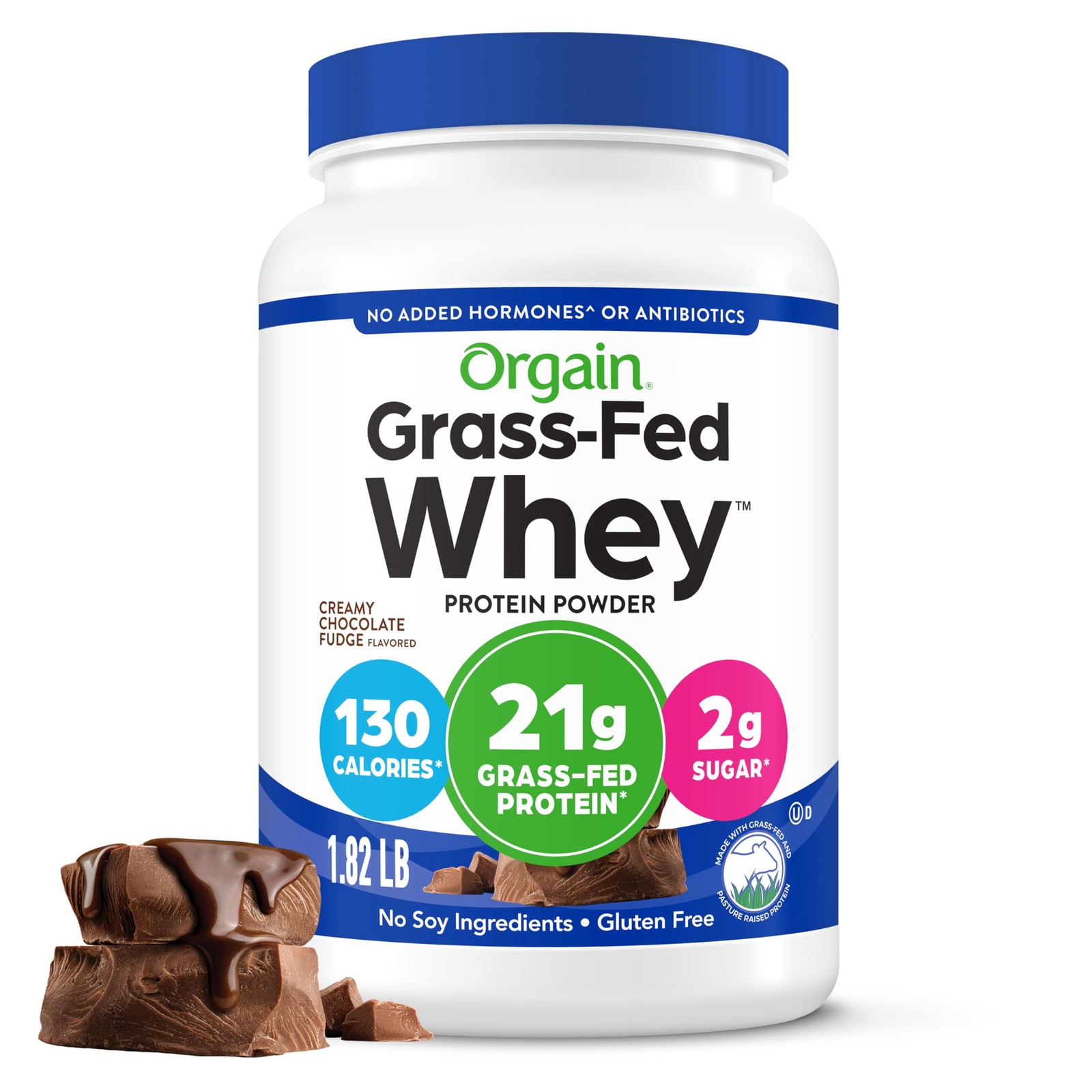 21g GrassFed Whey Protein Powder, 5g BCAAs, Chocolate, 1.82lb