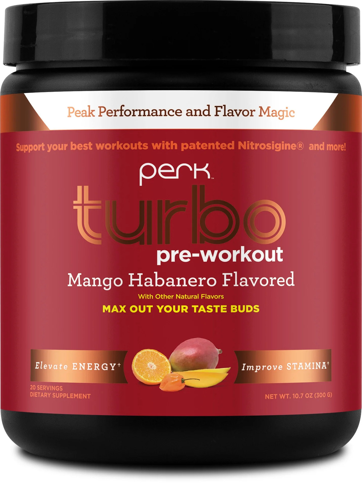 Perk Turbo Pre-Workout Powder (Mango Habanero) 20 Servings – 125Mg of Caffeine w