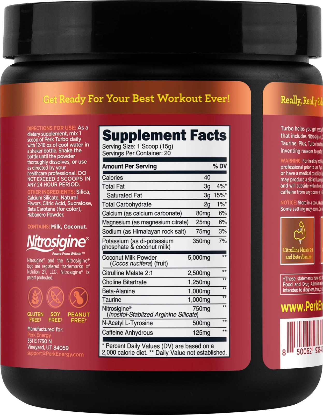 Perk Turbo Pre-Workout Powder (Mango Habanero) 20 Servings – 125Mg of Caffeine w